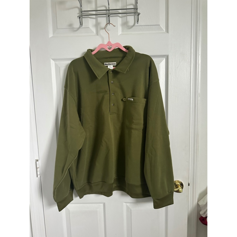 Weatherman Mens XL Olive Green Long Sleeve Polo Sweatshirt Heavyweight 153